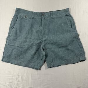 J.Crew Mens Linen Shorts W34 Blue Green Flat Front Casual Summer